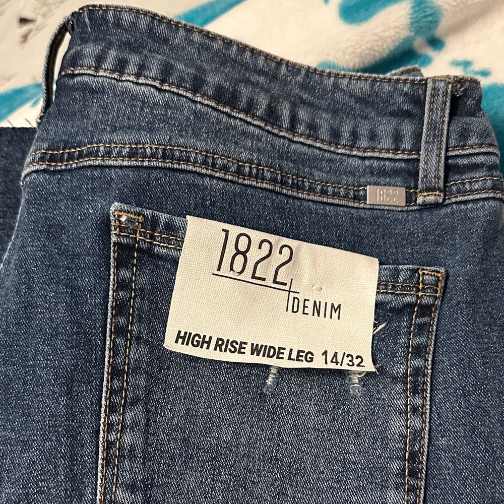 1822 Denim Blue High Rise Wide Leg Jeans 32/14w